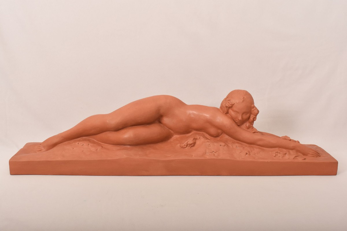 SCULTURE ART DECO IN TERRACOTTA, NUDO DI DONNA DISTESA, AMEDEO GENNARELLI. (STTE97)