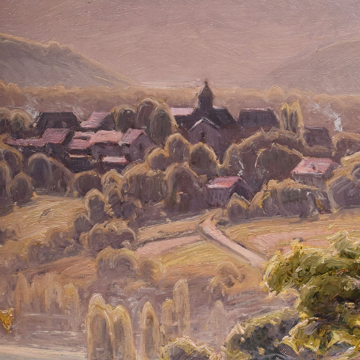 DIPINTI ANTICHI PAESAGGI, VALLE DELLA CORREZE E VILLAGGIO, DIDIER POUGET, OLIO SU TELA. (QP658)-photo-3