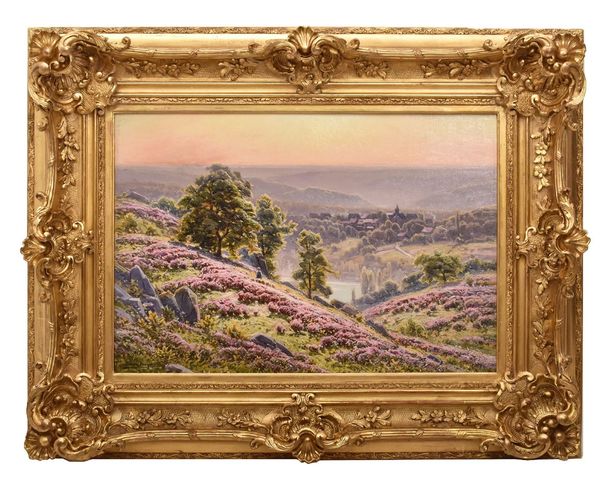 DIPINTI ANTICHI PAESAGGI, VALLE DELLA CORREZE E VILLAGGIO, DIDIER POUGET, OLIO SU TELA. (QP658)