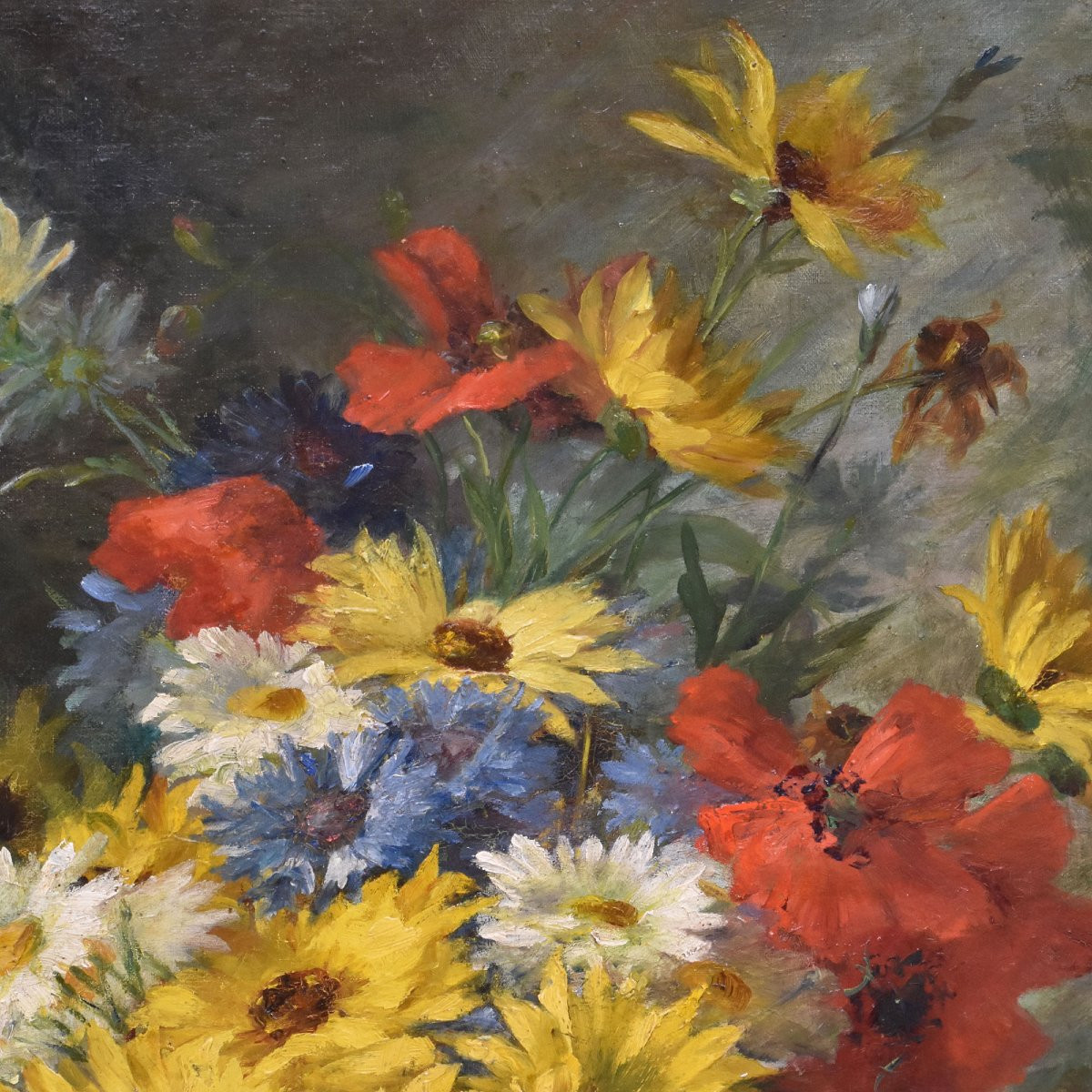 DIPINTI DI FIORI CON MARGHERITE, ROZIER JULES, OLIO SU TELA, QUADRI ANTICHI, DELL'800. (QF670)-photo-4