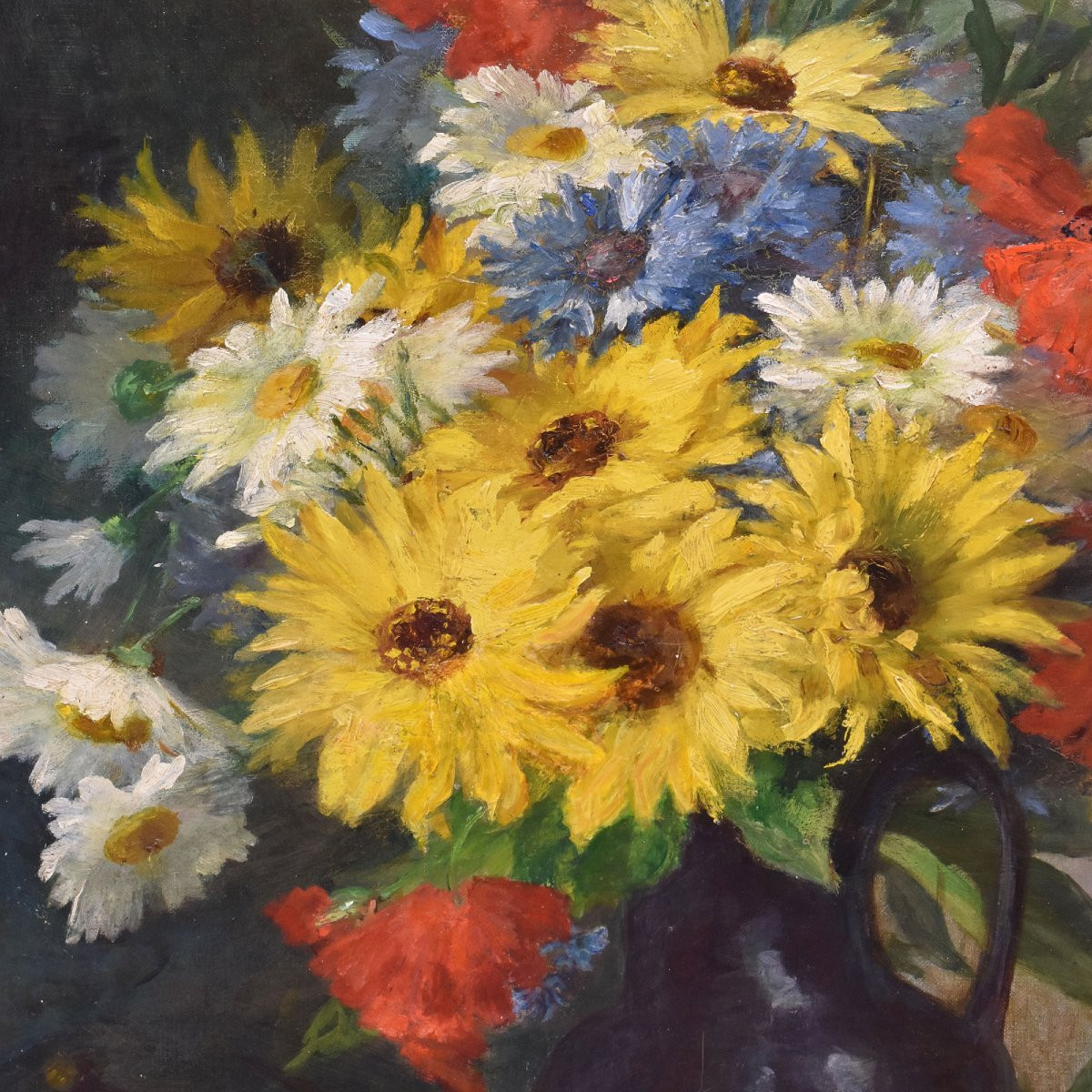 DIPINTI DI FIORI CON MARGHERITE, ROZIER JULES, OLIO SU TELA, QUADRI ANTICHI, DELL'800. (QF670)-photo-1