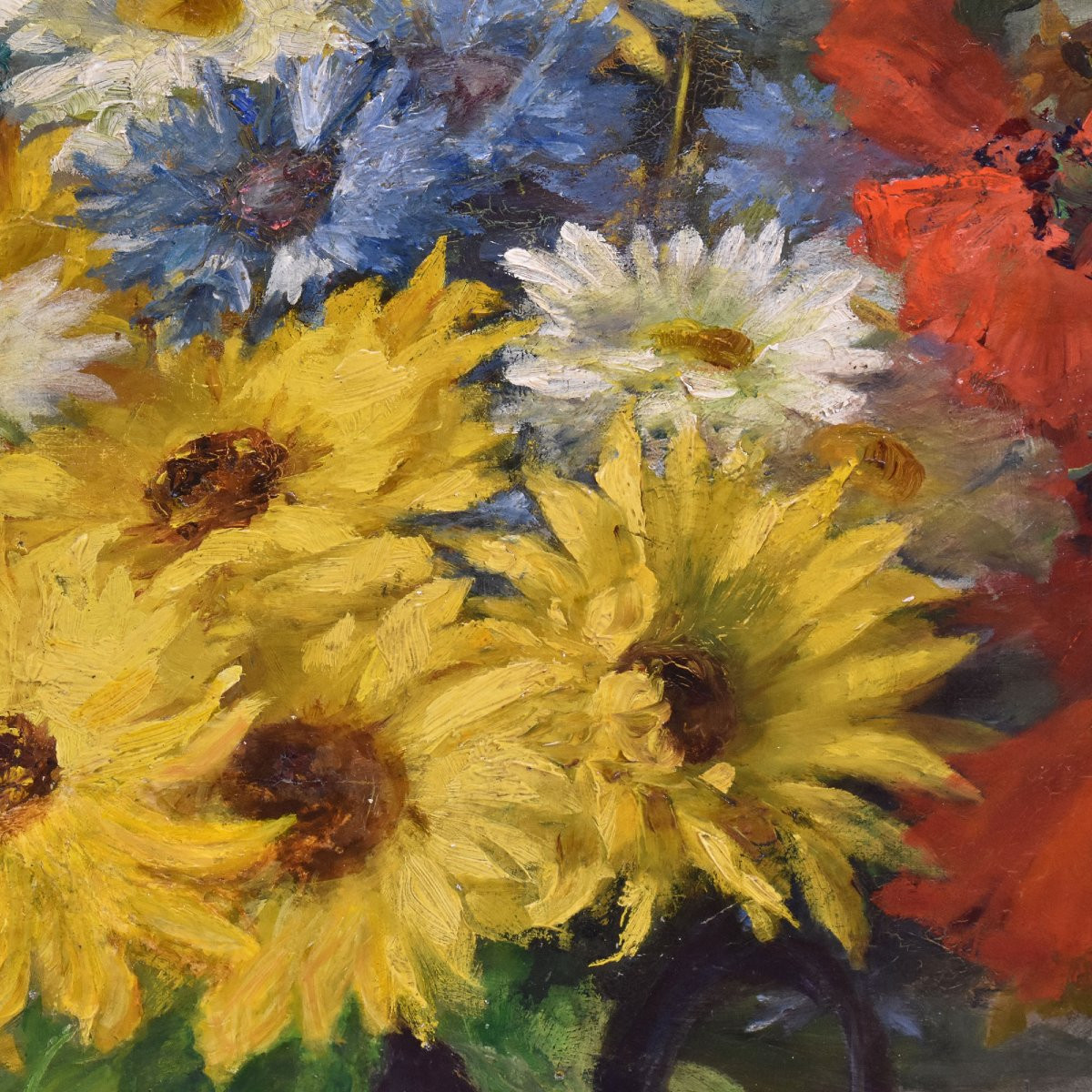 DIPINTI DI FIORI CON MARGHERITE, ROZIER JULES, OLIO SU TELA, QUADRI ANTICHI, DELL'800. (QF670)-photo-2