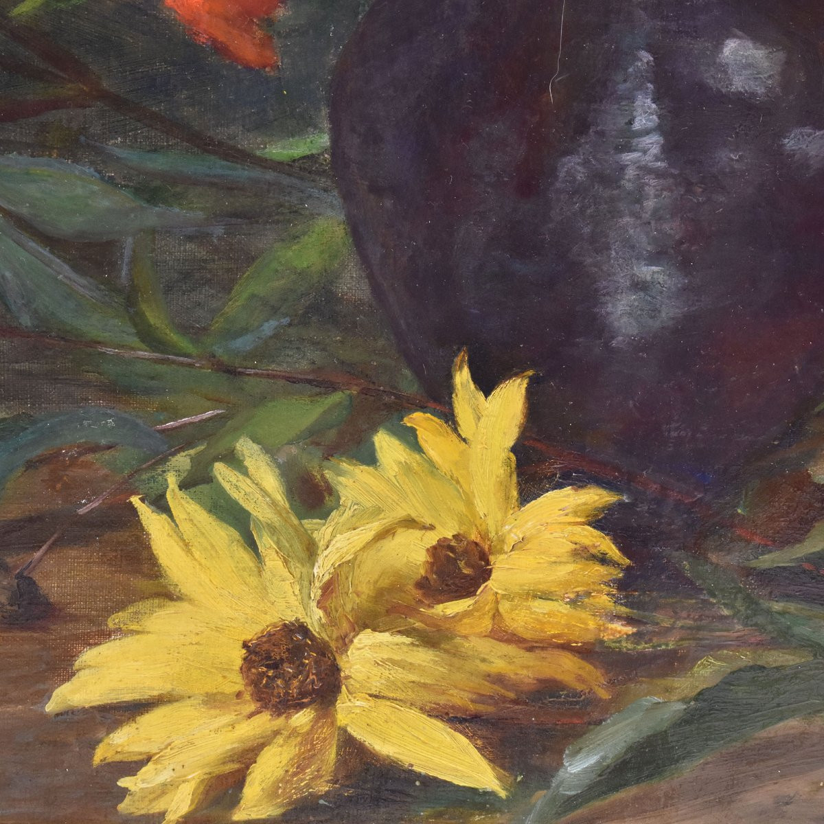 DIPINTI DI FIORI CON MARGHERITE, ROZIER JULES, OLIO SU TELA, QUADRI ANTICHI, DELL'800. (QF670)-photo-4