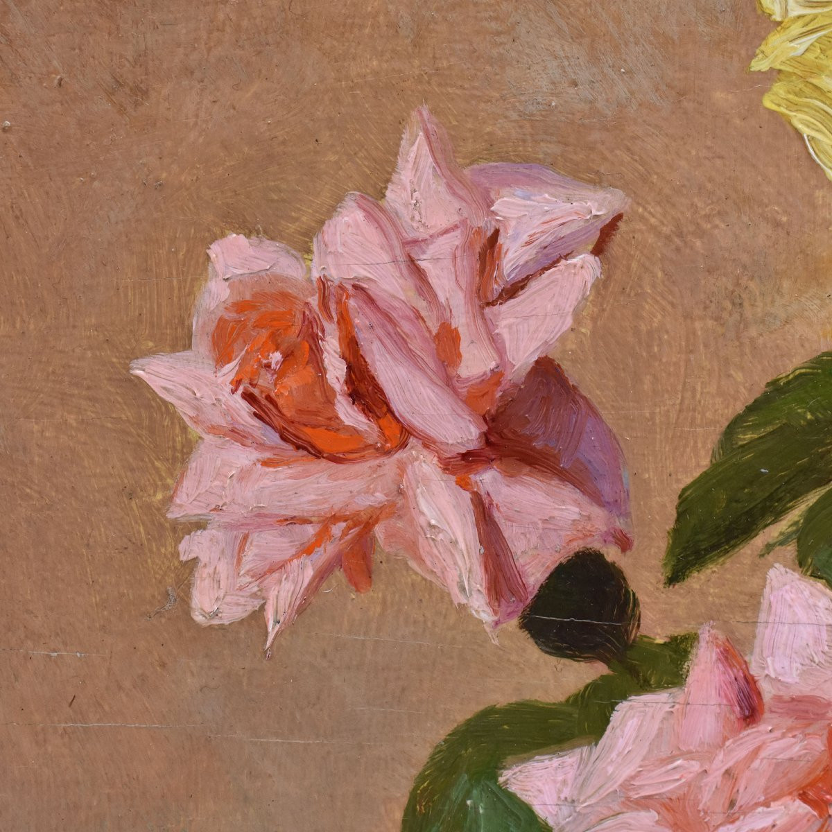 QUADRI ANTICHI, ART DECO, NATURA MORTA CON FIORI DI ROSE BIANCHE, OLIO SU TELA, XX.(QF668)-photo-3