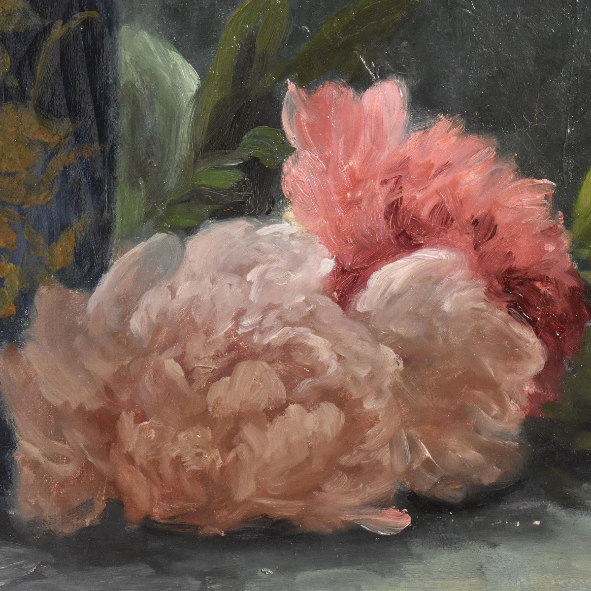 DIPINTI ANTICHI DI FIORI, NATURE MORTE CON PEONIE, OLIO SU TELA, EPOCA OTTOCENTO. (QF673)-photo-5