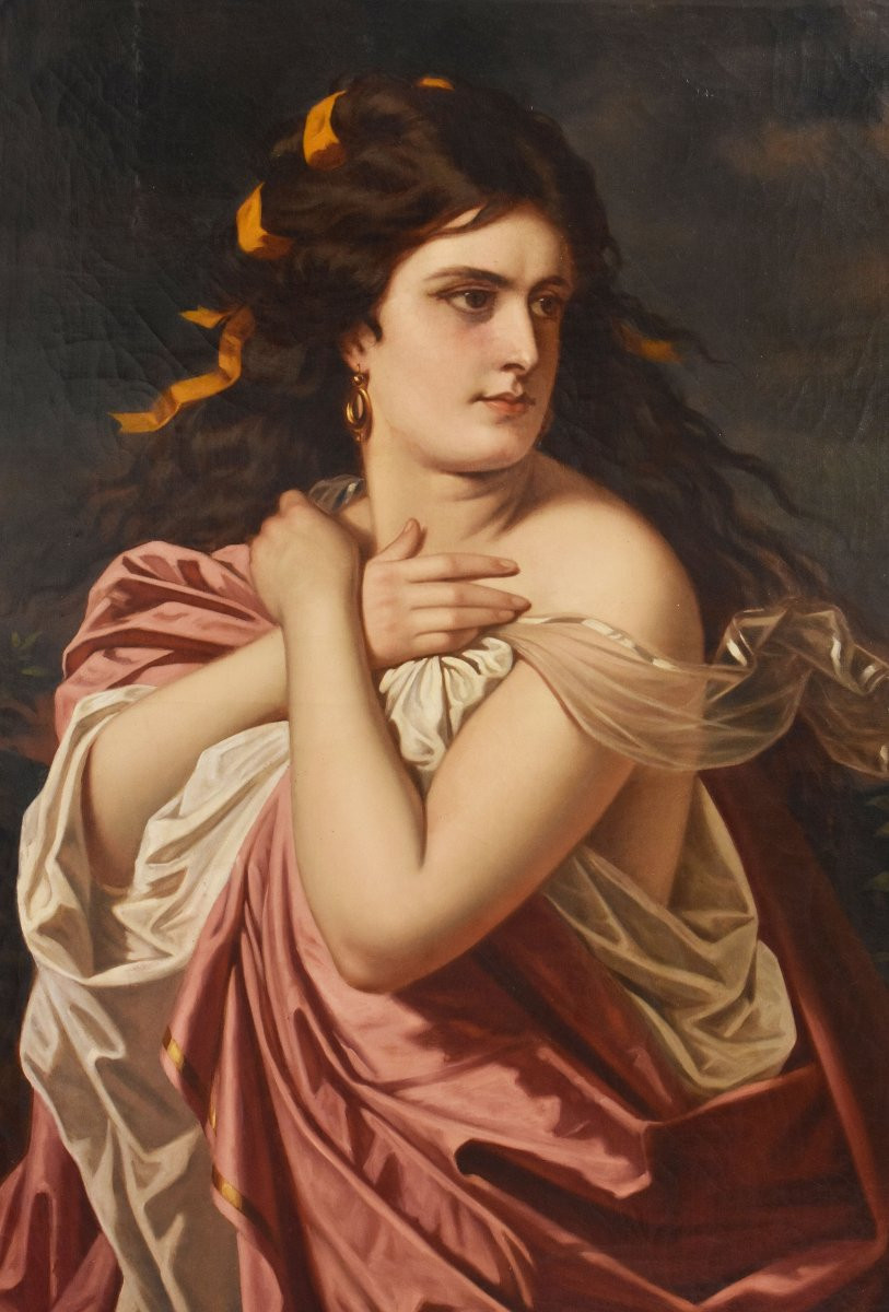 QUADRI ANTICHI, MUSA, MITOLOGIA GRECA, RITRATTI FEMMINILI, OLIO SU TELA, EPOCA OTTOCENTO(QR669)-photo-3