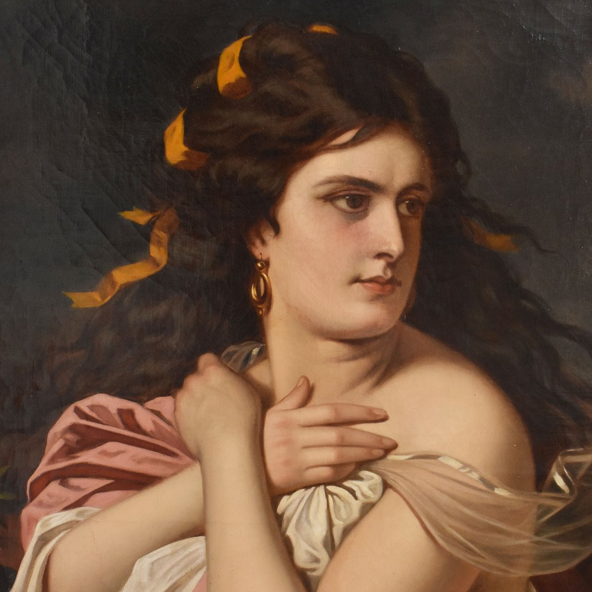 QUADRI ANTICHI, MUSA, MITOLOGIA GRECA, RITRATTI FEMMINILI, OLIO SU TELA, EPOCA OTTOCENTO(QR669)-photo-4