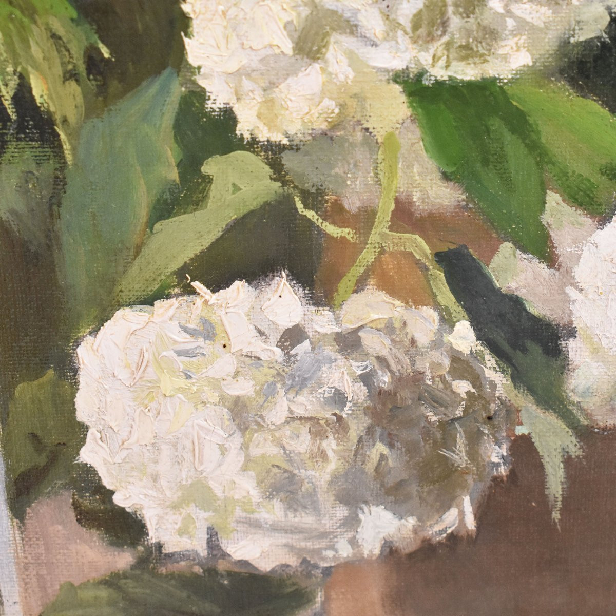 DIPINTI ANTICHI CON FIORI DI ROSE ROSA E PALLON DI MAGGIO, NATURE MORTE, OLIO SU TELA, XX. (QF6-photo-4