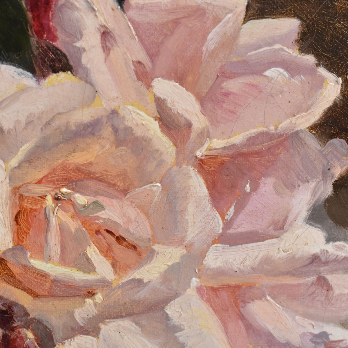 QUADRI ANTICHI, NATURA MORTA CON FIORI DI ROSE ROSSE E BIANCHE RECISE, OLIO SU TELA, DELL'800. -photo-3