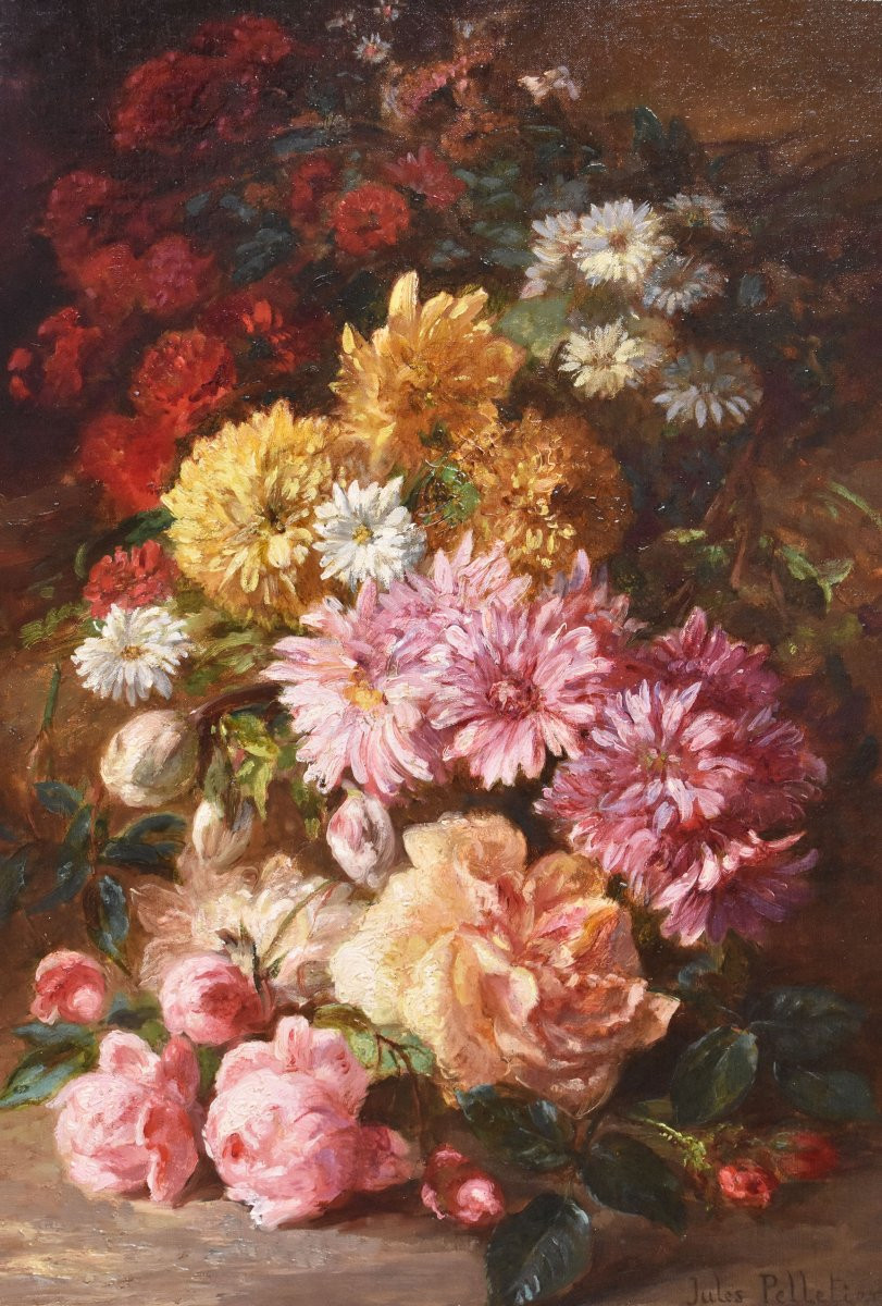 QUADRI ANTICHI, NATURA MORTA CON FIORI, ROSE E MARGHERITE, OLIO SU TELA, DELL 800. (QF680)-photo-3