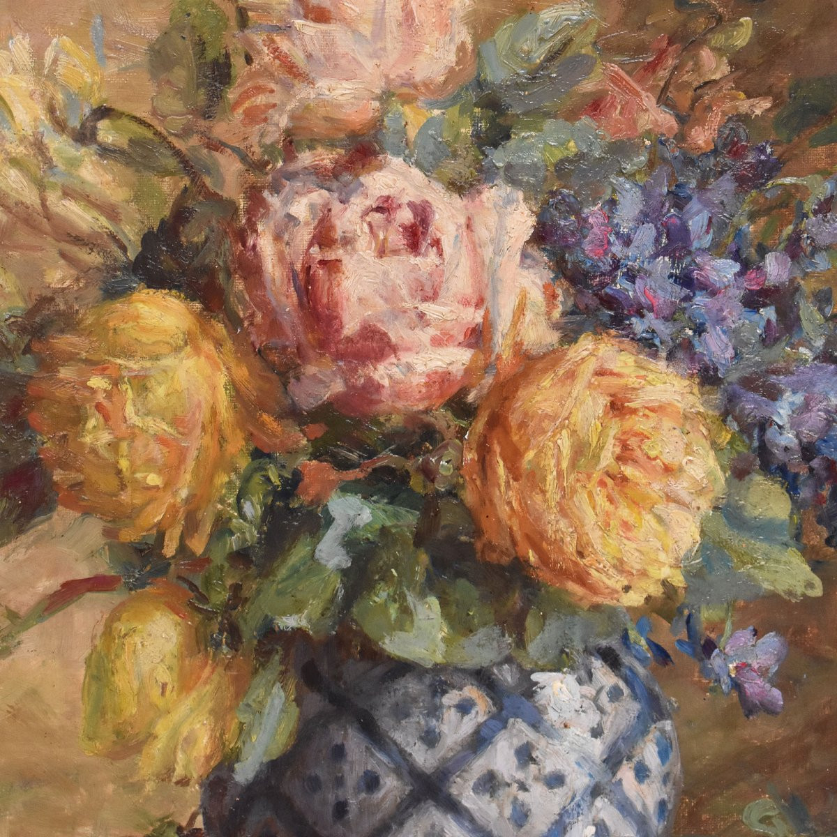 DIPINTI ANTICHI OVALI CON FIORI DI ROSE, NATURE MORTE, OLIO SU TELA, PRIMI DEL ZZ. (QF681)-photo-2