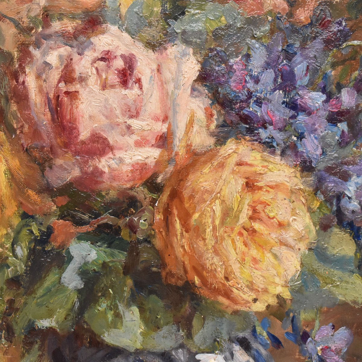 DIPINTI ANTICHI OVALI CON FIORI DI ROSE, NATURE MORTE, OLIO SU TELA, PRIMI DEL ZZ. (QF681)-photo-3