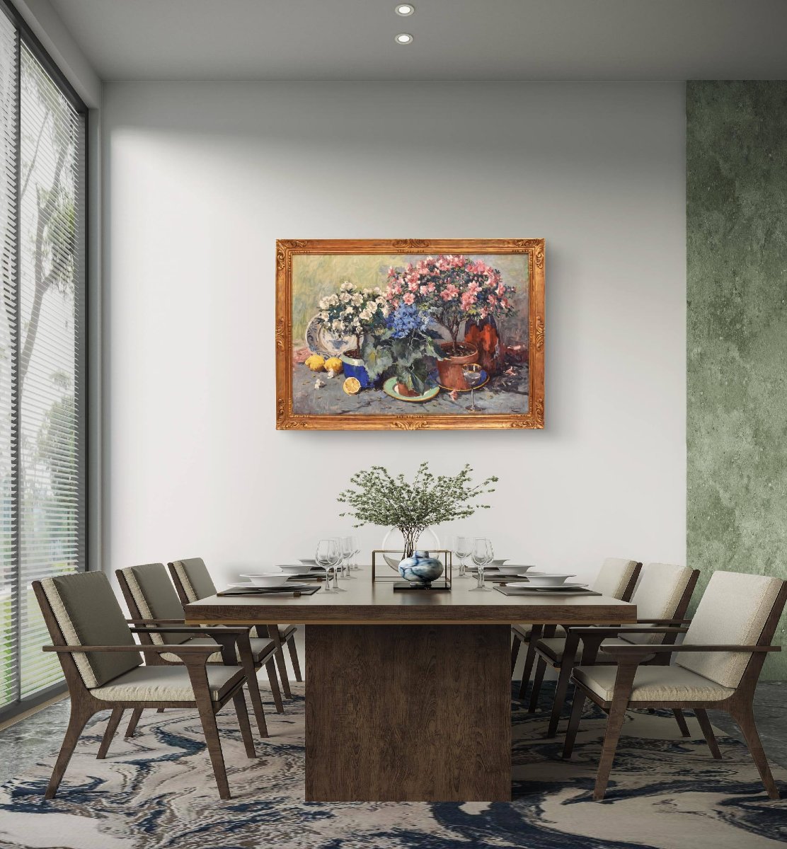 DIPINTI ANTICHI CON FIORI DI ROSE E AZALEE, NATURE MORTE, OLIO SU TELA,  ART DECO. (QF682)   -photo-2