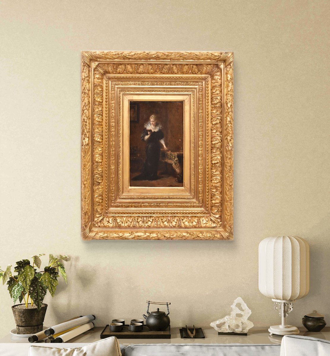 QUADRI ANTICHI DI DONNA CHE LEGGE, RITRATTI FEMMINILI, OLIO SU TAVOLA, EPOCA OTTOCENTO (QR684)-photo-2