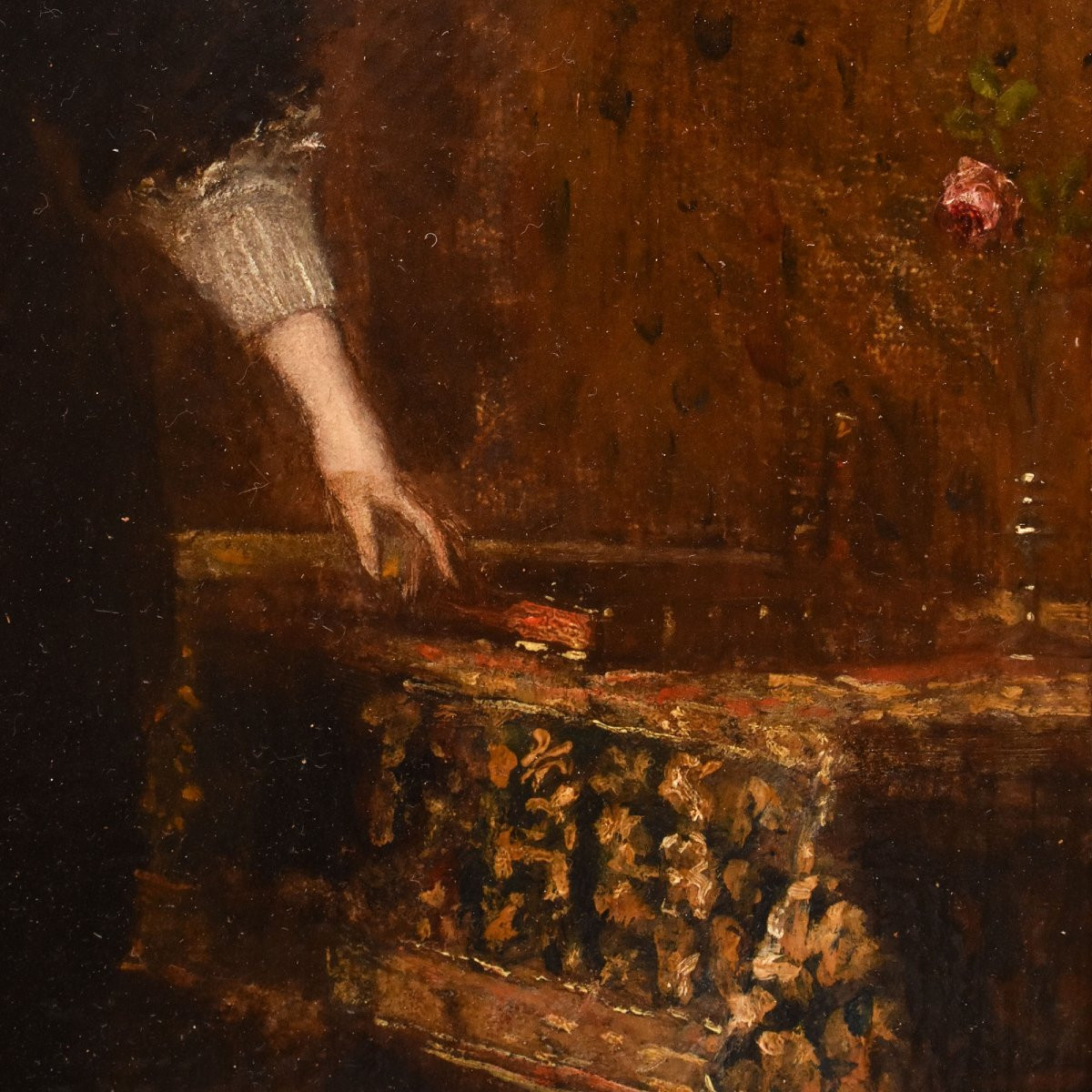 QUADRI ANTICHI DI DONNA CHE LEGGE, RITRATTI FEMMINILI, OLIO SU TAVOLA, EPOCA OTTOCENTO (QR684)-photo-1