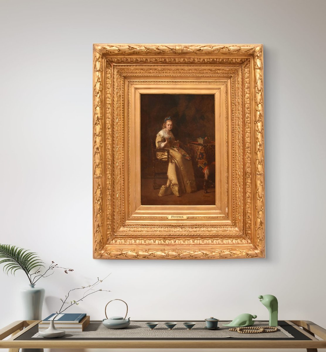 QUADRI ANTICHI DI DONNA CHE CUCE, RITRATTI FEMMINILI, OLIO SU TAVOLA, EPOCA OTTOCENTO. (QR685)-photo-2