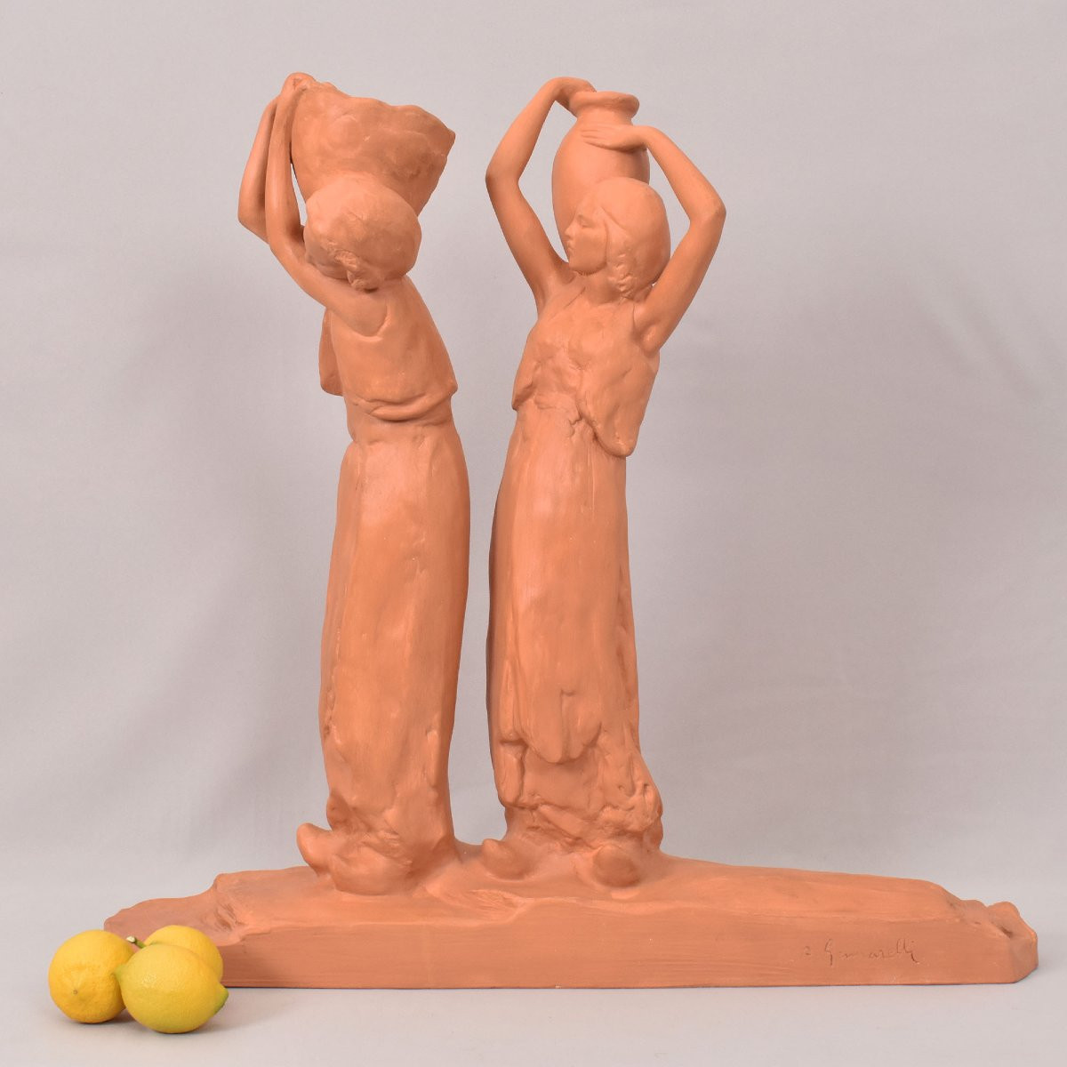 SCULTURE ART DECO IN TERRACOTTA, DONNE E ANFORA, AMEDEO GENNARELLI, SCULTORE ITALIANO. (STTE98)-photo-2