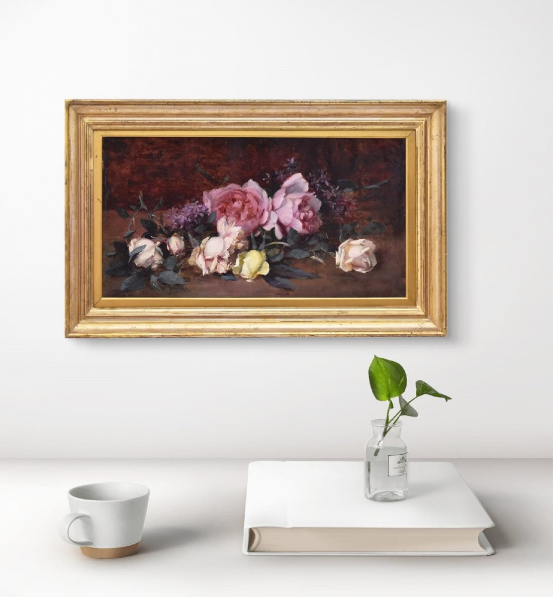 QUADRI ANTICHI, NATURA MORTA CON FIORI DI ROSE RECISE, OLIO SU TELA, DELL' 800. (QF687)-photo-2