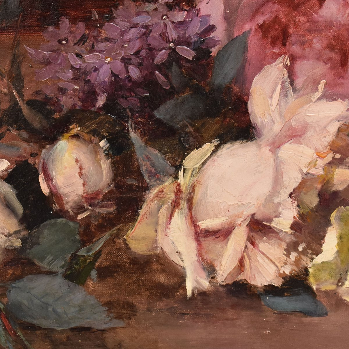 QUADRI ANTICHI, NATURA MORTA CON FIORI DI ROSE RECISE, OLIO SU TELA, DELL' 800. (QF687)-photo-2