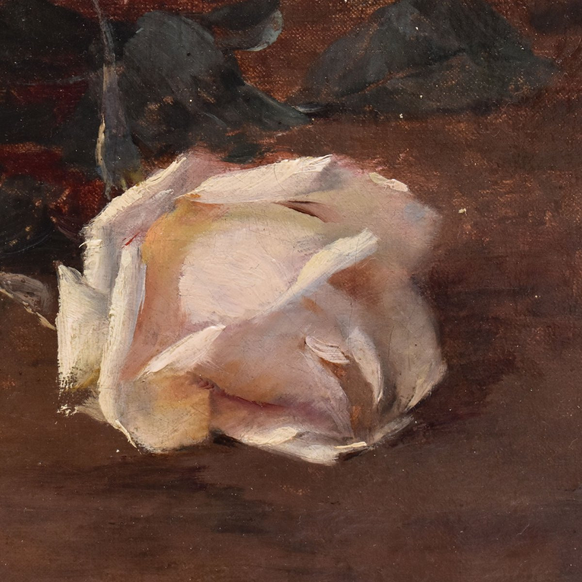 QUADRI ANTICHI, NATURA MORTA CON FIORI DI ROSE RECISE, OLIO SU TELA, DELL' 800. (QF687)-photo-3