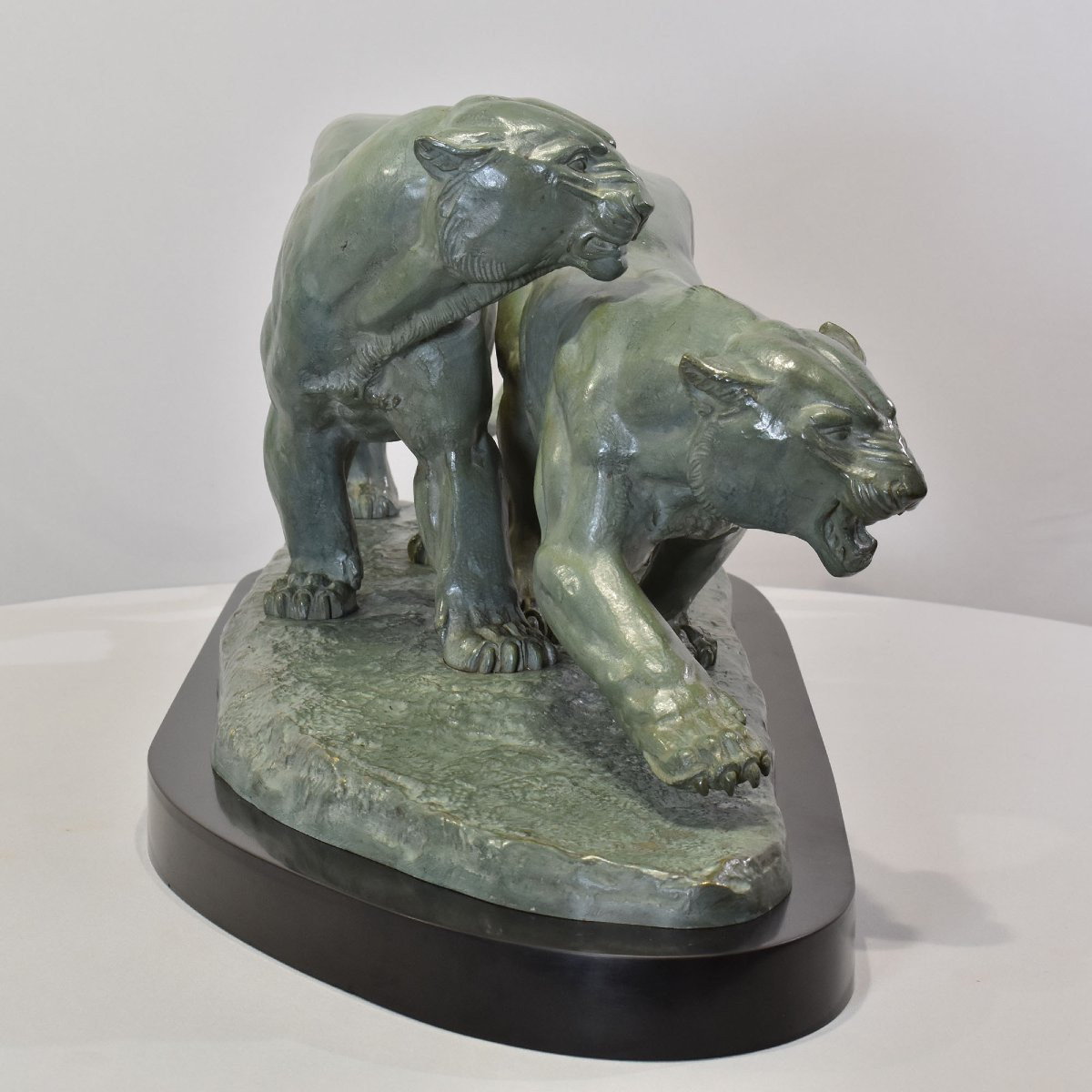 ANTICHE SCULTURE IN BRONZO, DUE PANTERE, IRENEE ROCHARD, ART DECO, XX SECOLO. (STB102)-photo-2