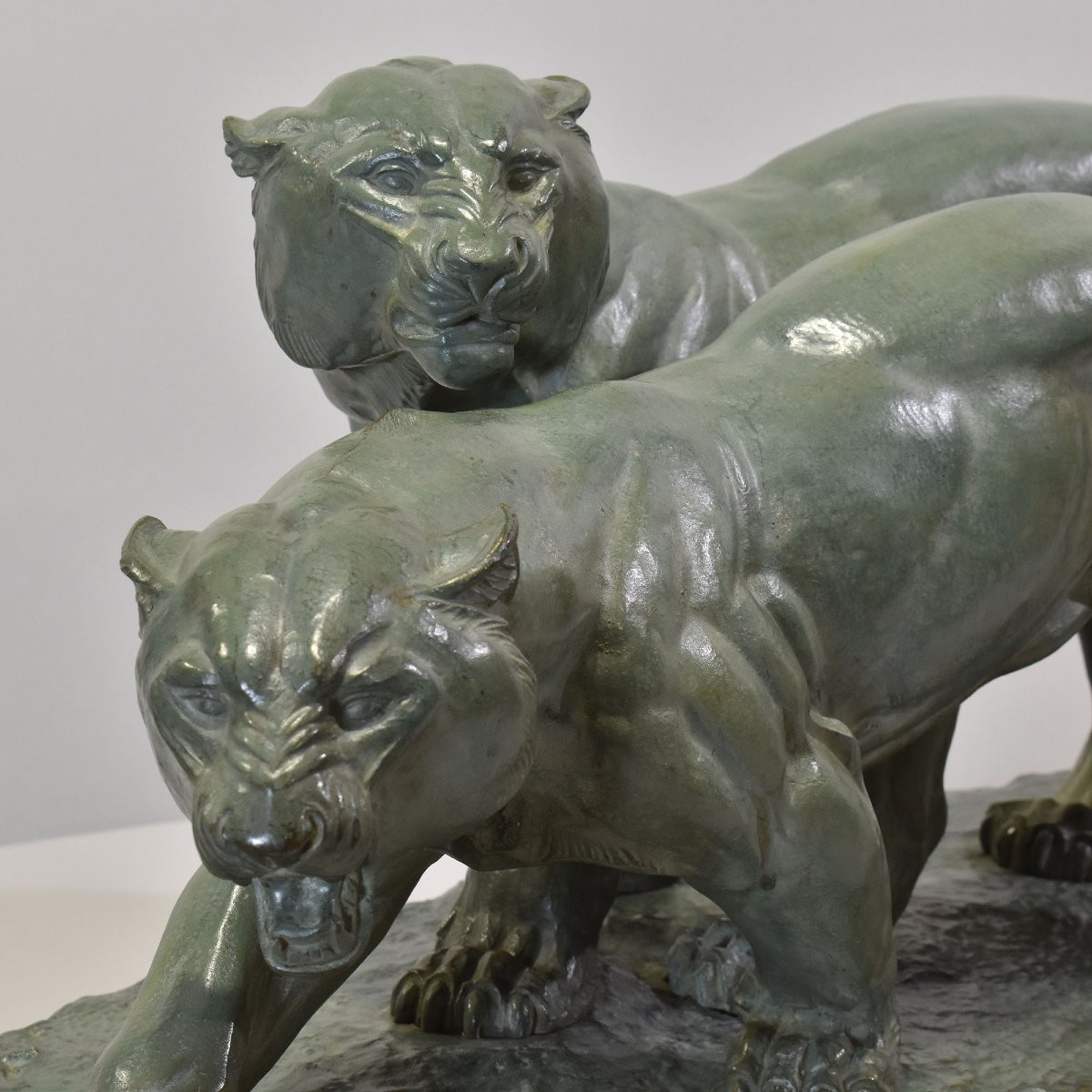 ANTICHE SCULTURE IN BRONZO, DUE PANTERE, IRENEE ROCHARD, ART DECO, XX SECOLO. (STB102)-photo-3