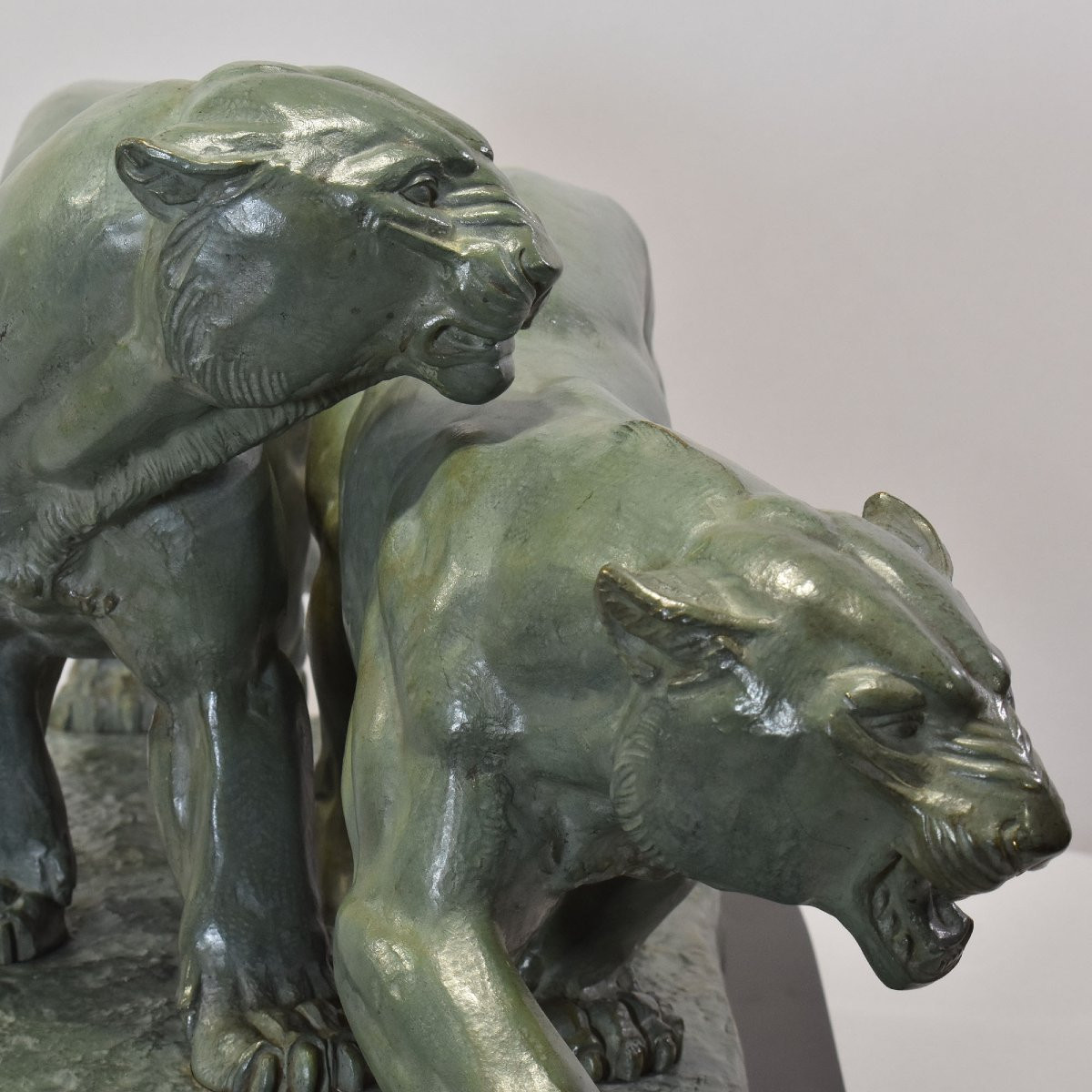 ANTICHE SCULTURE IN BRONZO, DUE PANTERE, IRENEE ROCHARD, ART DECO, XX SECOLO. (STB102)-photo-4