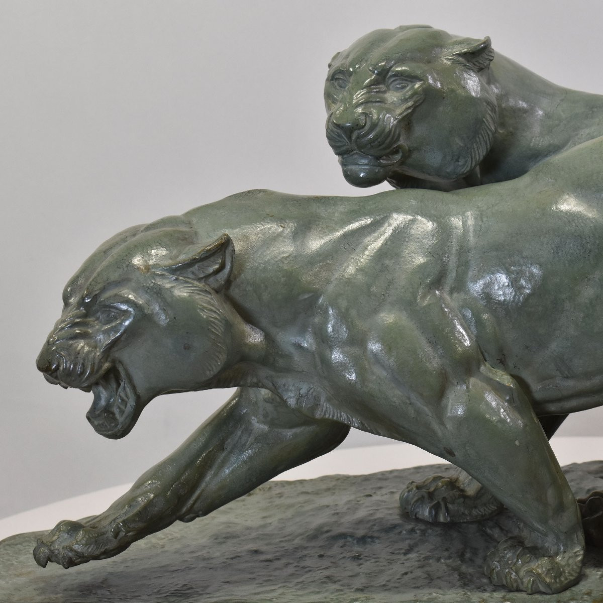 ANTICHE SCULTURE IN BRONZO, DUE PANTERE, IRENEE ROCHARD, ART DECO, XX SECOLO. (STB102)-photo-1