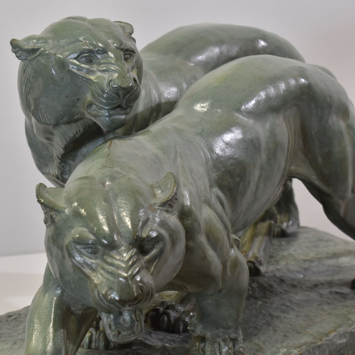 ANTICHE SCULTURE IN BRONZO, DUE PANTERE, IRENEE ROCHARD, ART DECO, XX SECOLO. (STB102)-photo-2