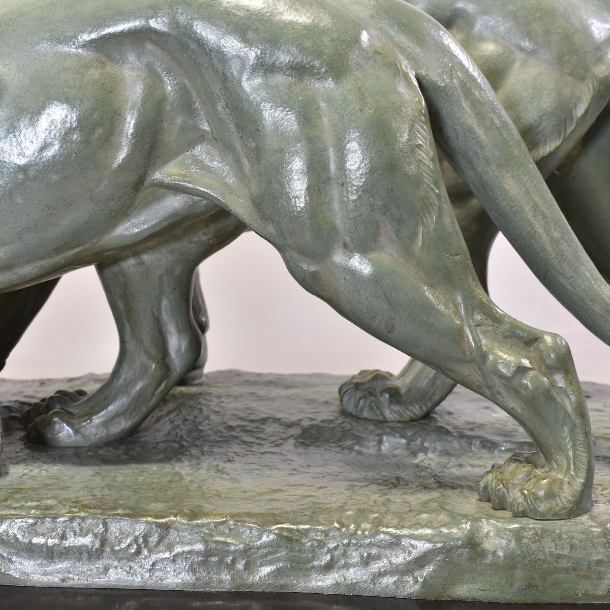 ANTICHE SCULTURE IN BRONZO, DUE PANTERE, IRENEE ROCHARD, ART DECO, XX SECOLO. (STB102)-photo-4