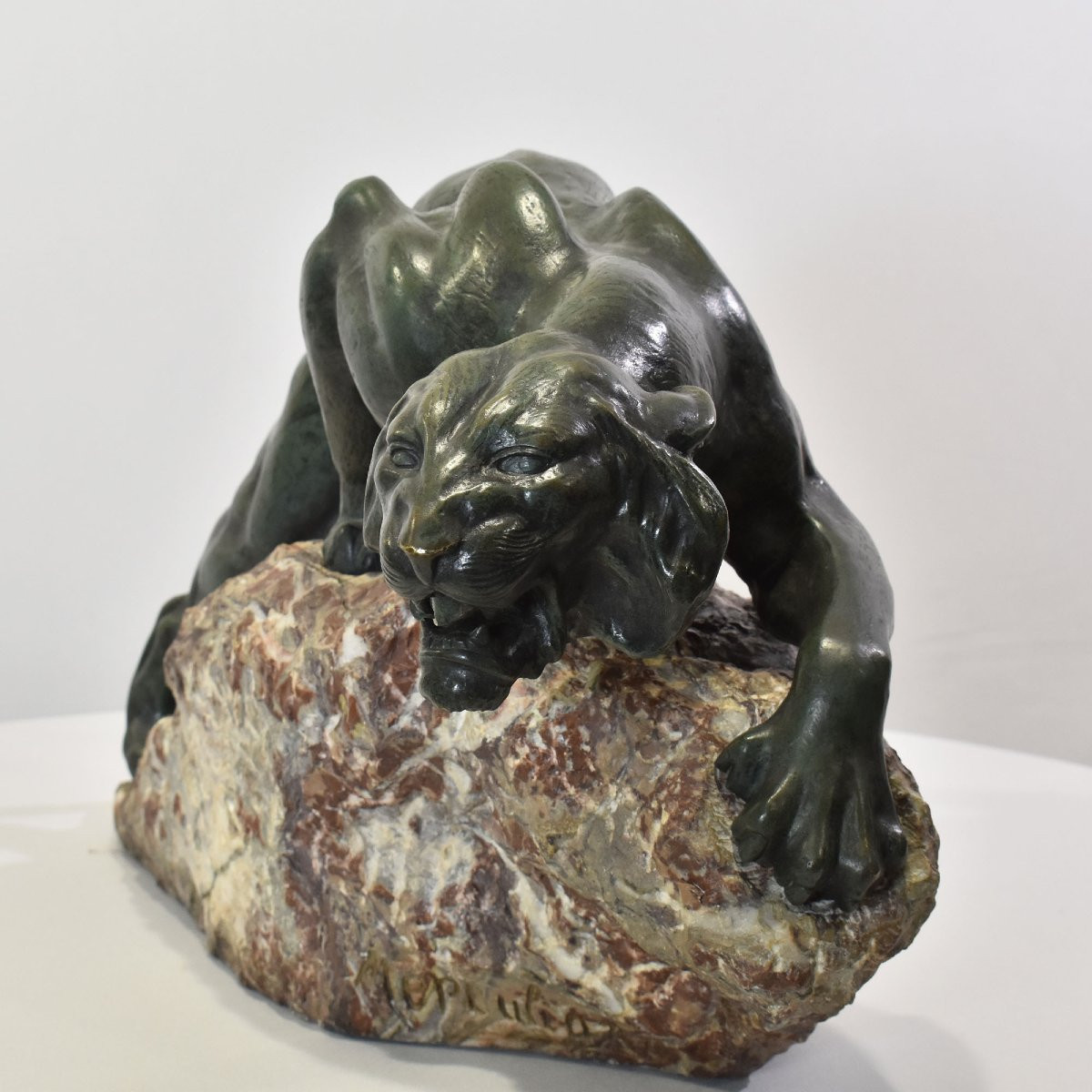 ANTICHE SCULTURE IN BRONZO, GRANDE LEONESSA, GIACOMO MERCULIANO, ART DECO, XX SECOLO. (STB103)-photo-2