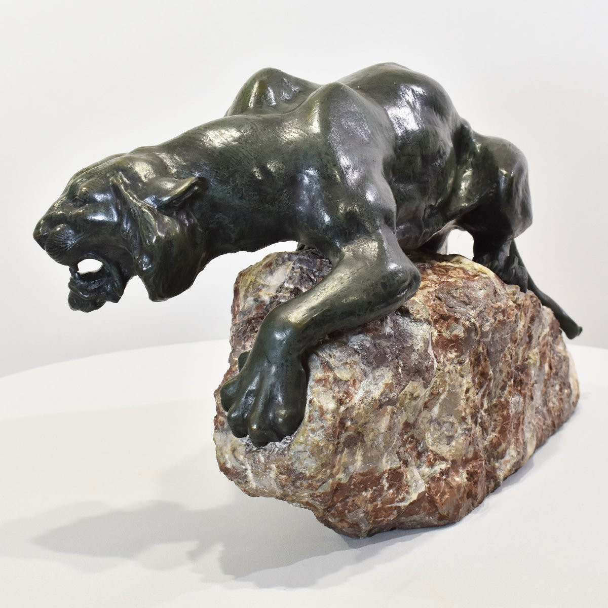 ANTICHE SCULTURE IN BRONZO, GRANDE LEONESSA, GIACOMO MERCULIANO, ART DECO, XX SECOLO. (STB103)-photo-3