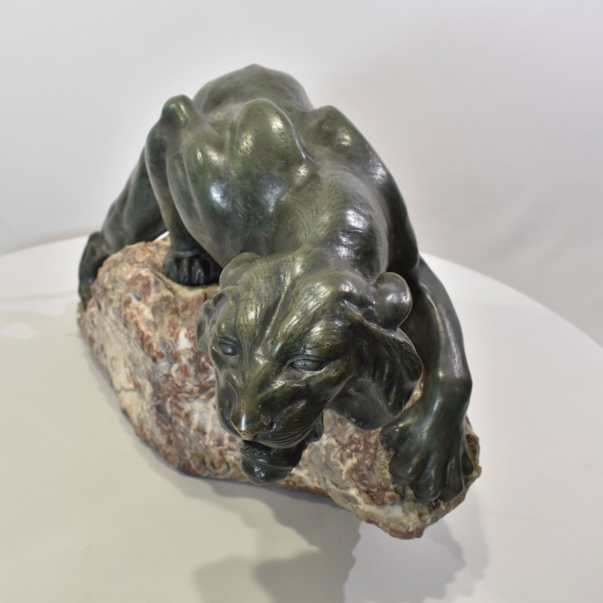 ANTICHE SCULTURE IN BRONZO, GRANDE LEONESSA, GIACOMO MERCULIANO, ART DECO, XX SECOLO. (STB103)-photo-5