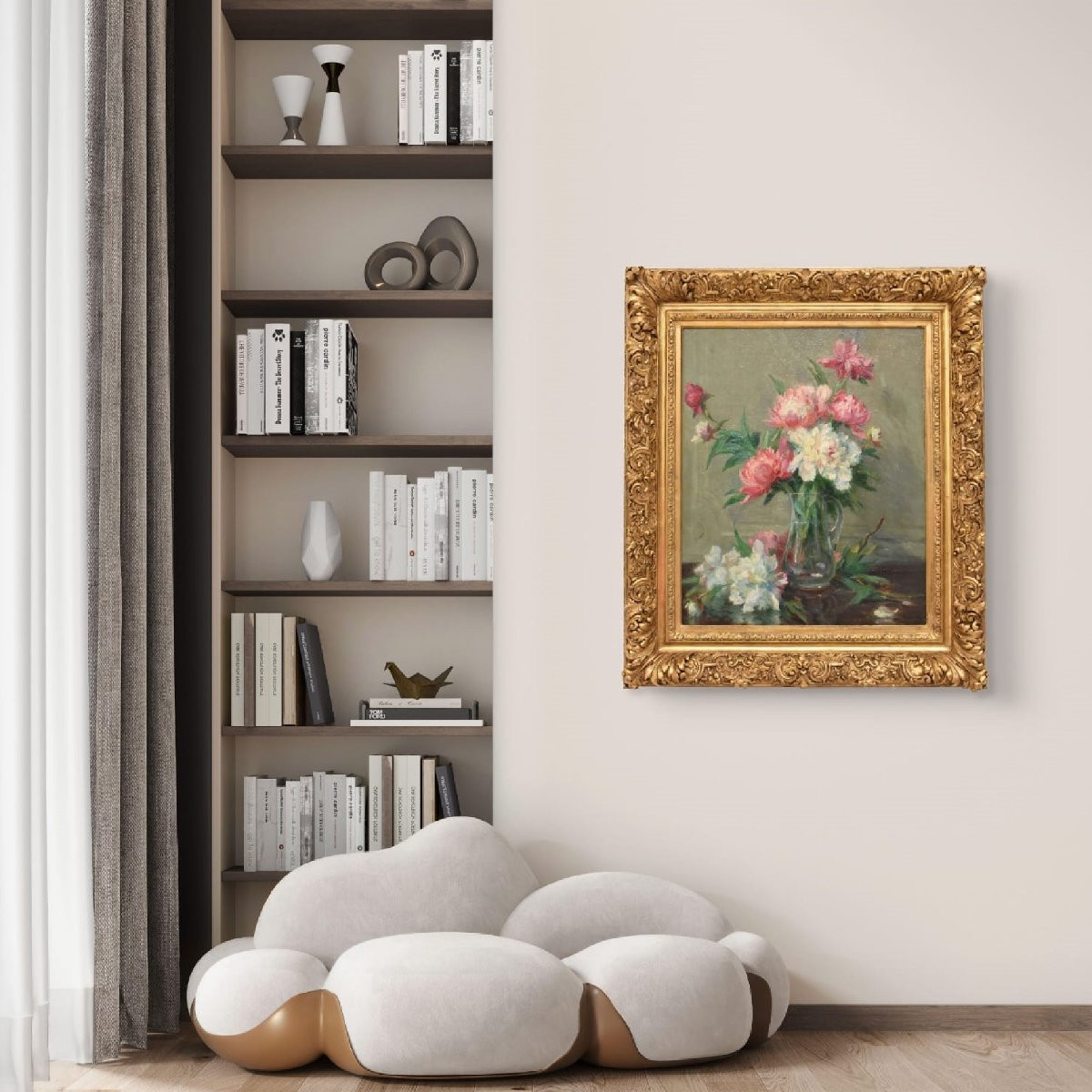 DIPINTI ANTICHI DI FIORI, NATURE MORTE CON VASO DI PEONIE, OLIO SU TELA, INIZIO XX  (QF689)-photo-2