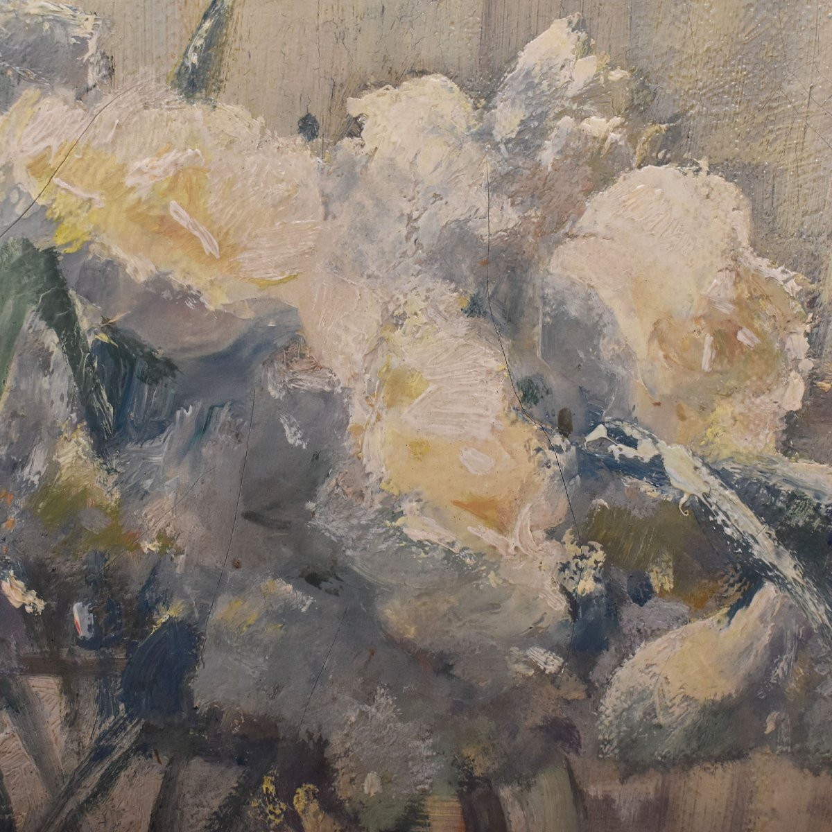 DIPINTI ANTICHI DI FIORI, NATURE MORTE CON VASO DI GAROFANI BIANCHI, OLIO SU TELA  (QF691)-photo-2