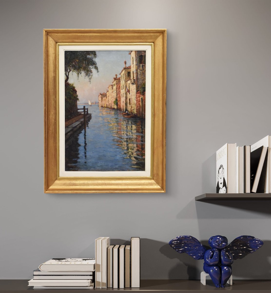 DIPINTI ANTICHI, QUADRI VEDUTA DI VENEZIA, PITTURA AD OLIO SU TELA, XX SECOLO. (QP694)-photo-2