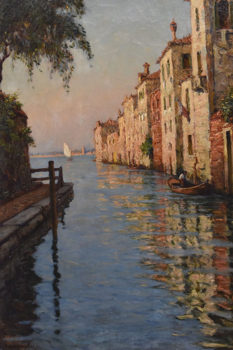 DIPINTI ANTICHI, QUADRI VEDUTA DI VENEZIA, PITTURA AD OLIO SU TELA, XX SECOLO. (QP694)-photo-3