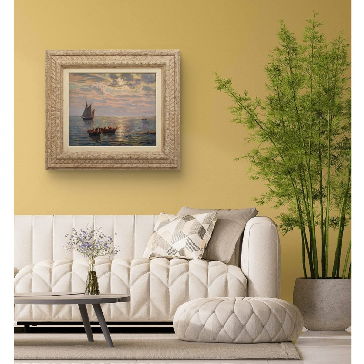 QUADRI ANTICHI, QUADRI MARE, MARINA CON VELIERO, PITTURA AD OLIO SU TELA, DELL'800. (QM701)-photo-2