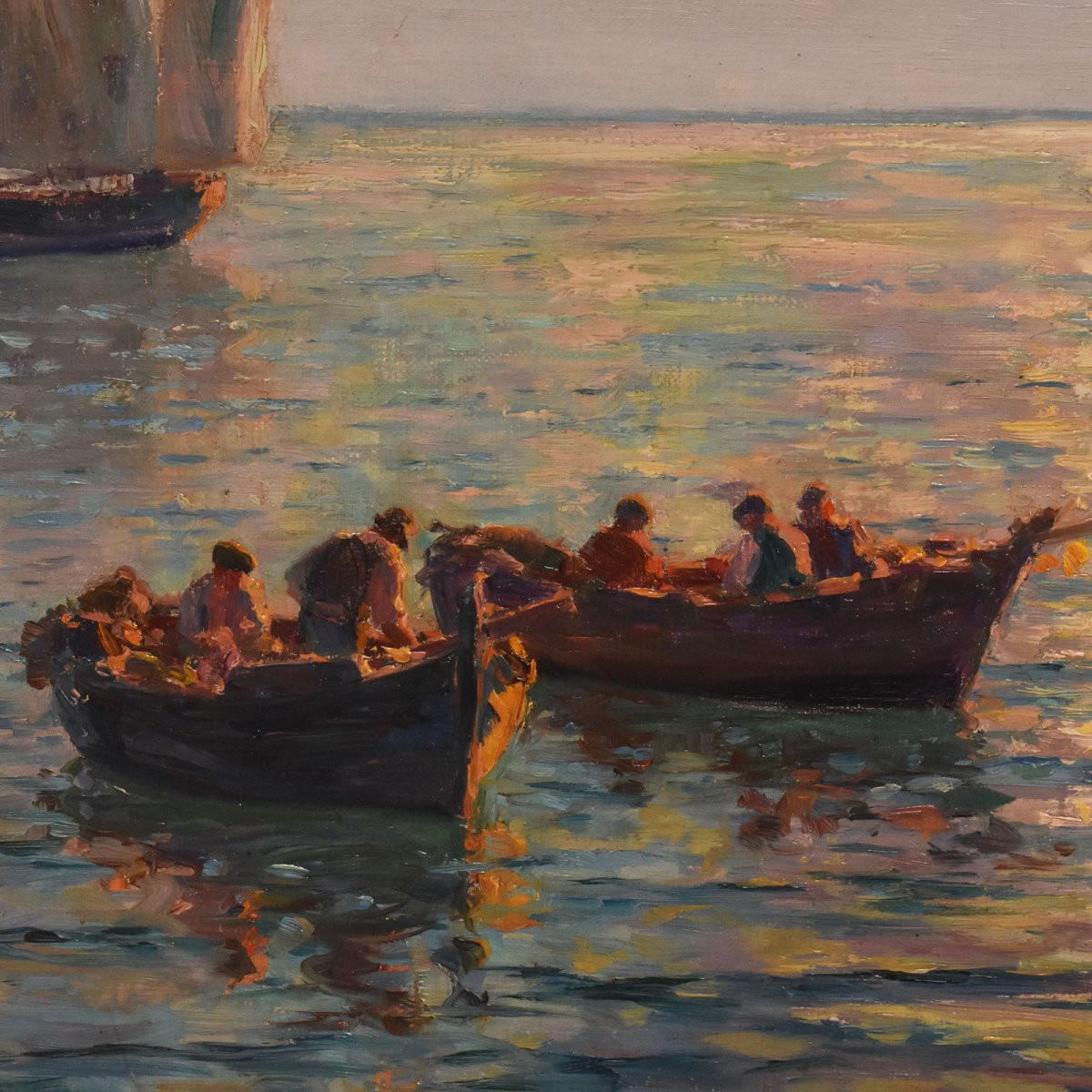 QUADRI ANTICHI, QUADRI MARE, MARINA CON VELIERO, PITTURA AD OLIO SU TELA, DELL'800. (QM701)-photo-1