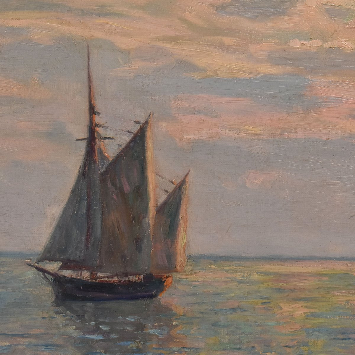 QUADRI ANTICHI, QUADRI MARE, MARINA CON VELIERO, PITTURA AD OLIO SU TELA, DELL'800. (QM701)-photo-2