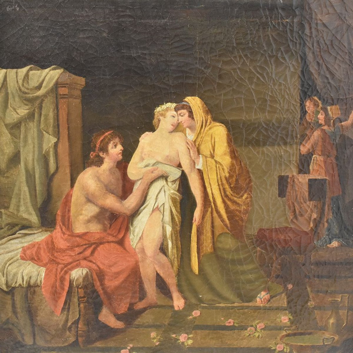 QUADRI ANTICHI, MITOLOGIA GRECA, PARIDE ED ELENA CON AFRODITE, OLIO SU TELA, OTTOCENTO. (QM245)-photo-2