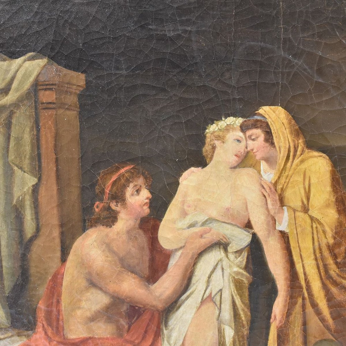 QUADRI ANTICHI, MITOLOGIA GRECA, PARIDE ED ELENA CON AFRODITE, OLIO SU TELA, OTTOCENTO. (QM245)-photo-4