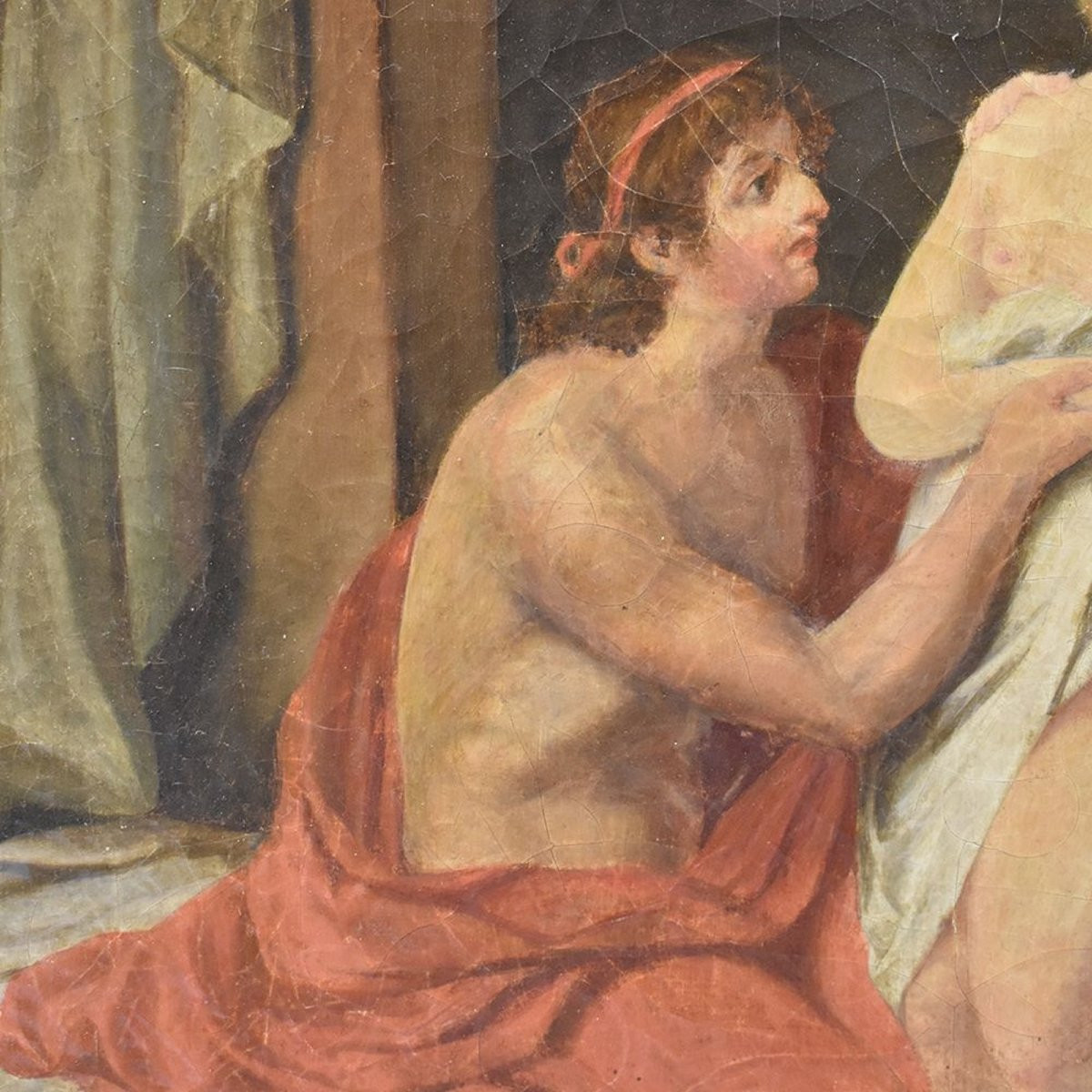 QUADRI ANTICHI, MITOLOGIA GRECA, PARIDE ED ELENA CON AFRODITE, OLIO SU TELA, OTTOCENTO. (QM245)-photo-1