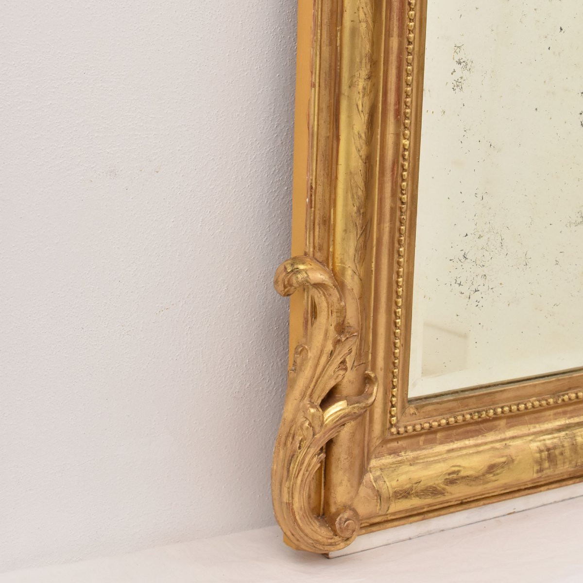 SPECCHIO ANTICO CON FIORI E PUTTI, SPECCHIERA ANTICA LUIGI FILIPPO, CORNICE DORATA, XIX(SPC183)-photo-4