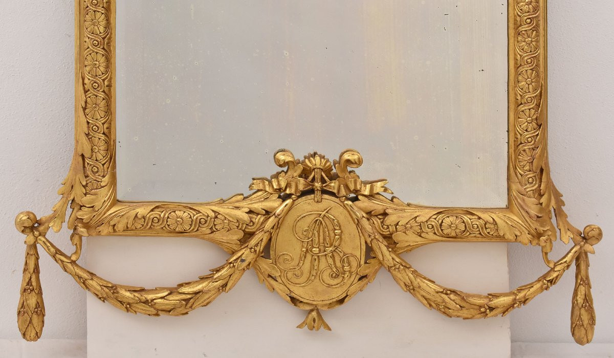SPECCHIO ANTICO CON STEMMA, LUIGI FILIPPO, CORNICE DORATA IN LEGNO INTAGLIATO, XIX  (SPC193)-photo-3