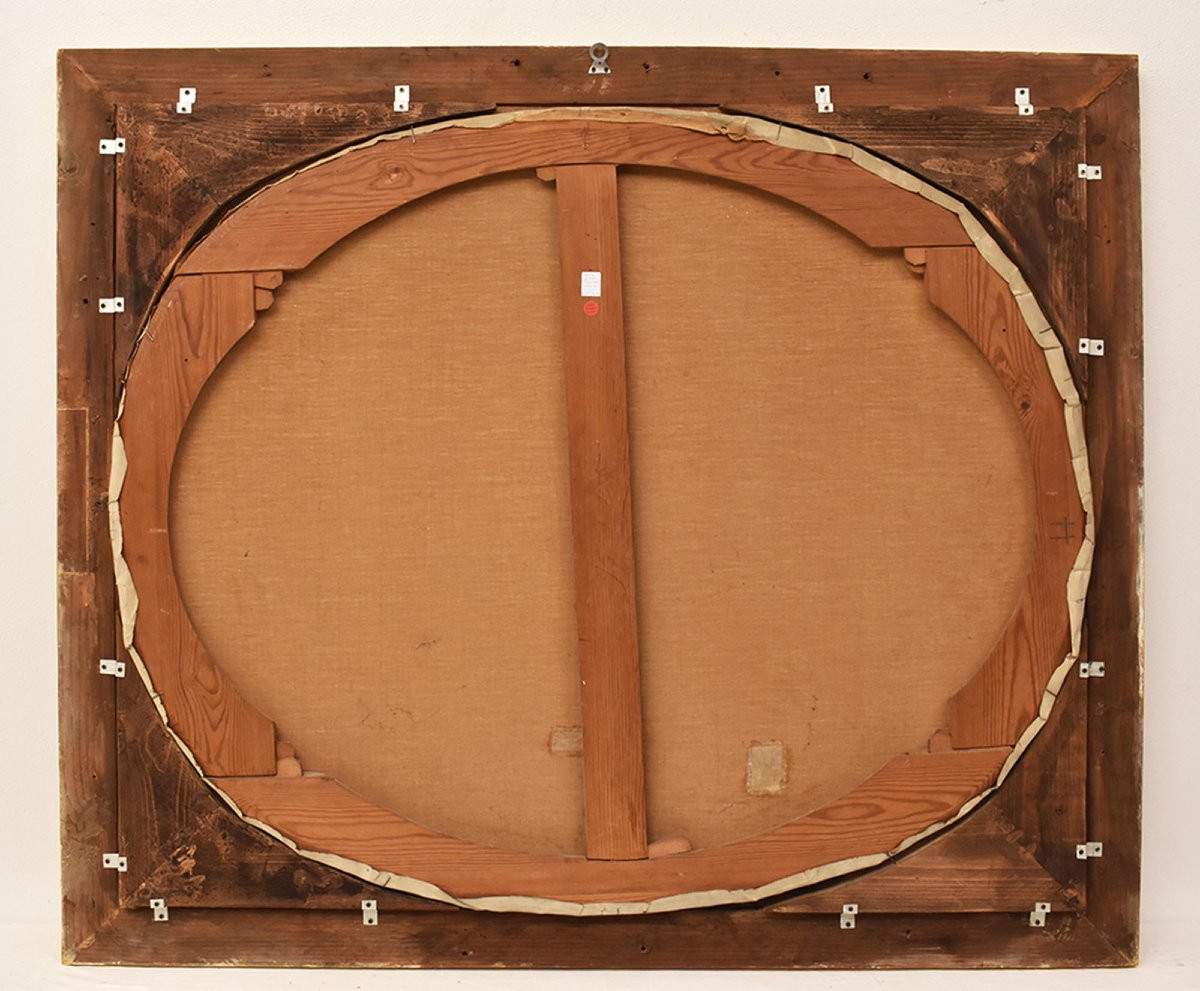 GRANDE OVALE, DIPINTI ANTICHI DI FIORI DI PEONIE, OLIO SU TELA, INIZIO XX (QF707)-photo-6