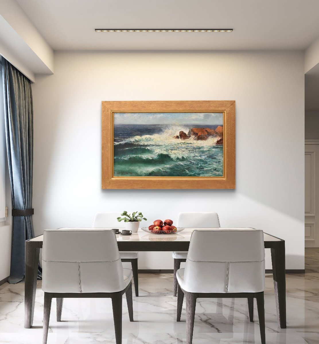  ART DECO, QUADRI MARE, MARINA CON ONDE E SCOGLI,  OLIO SU TELA, PRIMI XX SECOLO. (QM708)   -photo-2