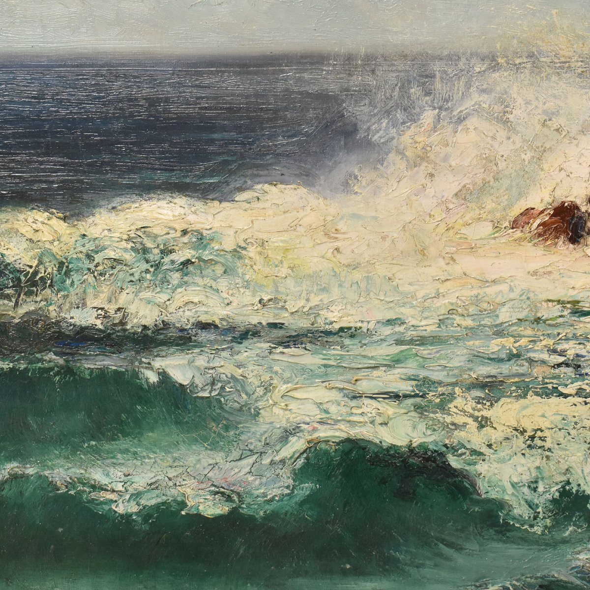  ART DECO, QUADRI MARE, MARINA CON ONDE E SCOGLI,  OLIO SU TELA, PRIMI XX SECOLO. (QM708)   -photo-1