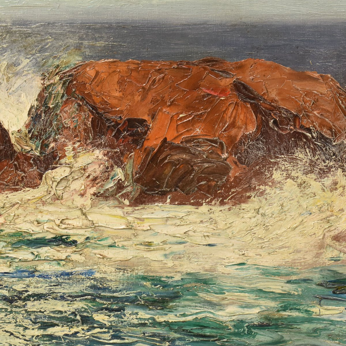  ART DECO, QUADRI MARE, MARINA CON ONDE E SCOGLI,  OLIO SU TELA, PRIMI XX SECOLO. (QM708)   -photo-2