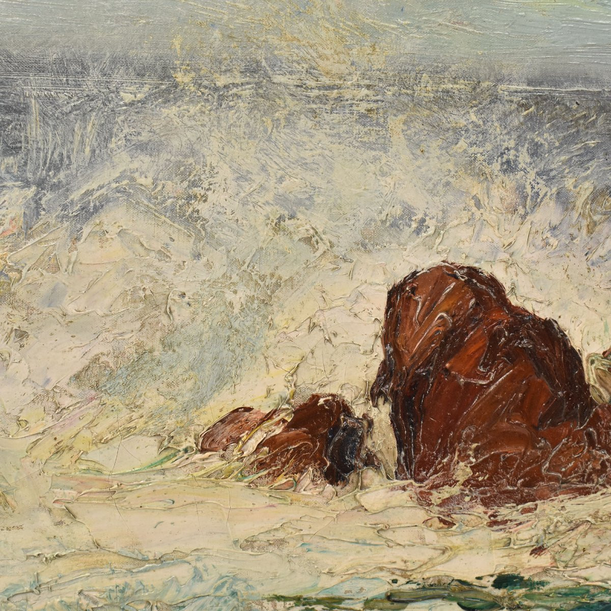  ART DECO, QUADRI MARE, MARINA CON ONDE E SCOGLI,  OLIO SU TELA, PRIMI XX SECOLO. (QM708)   -photo-3